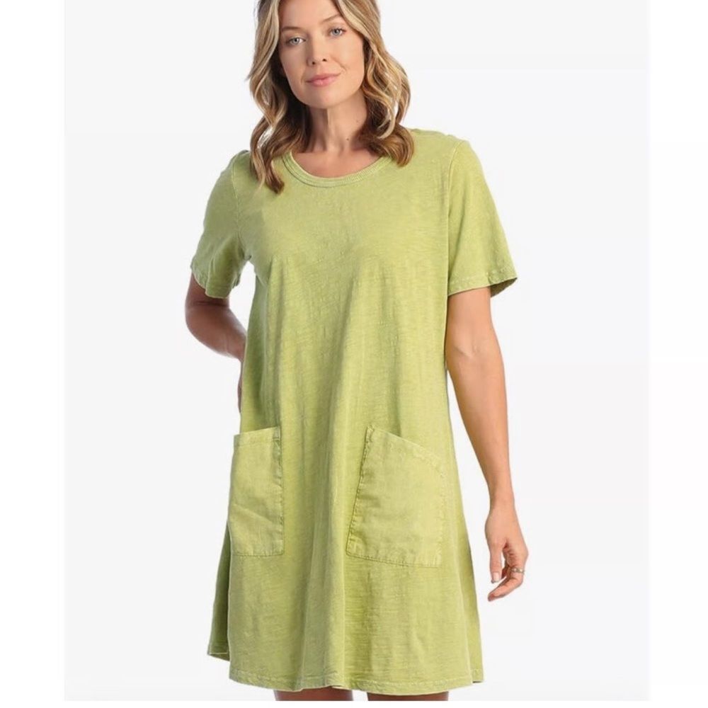Eileen Fisher Yellow Green Hemp Blend Tee Shirt Dress Women’s Medium